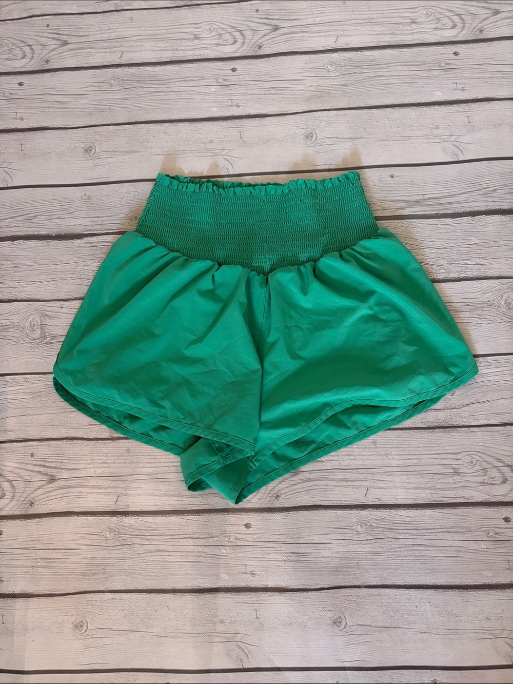 aerie Green High-Waist Smocked Waistband Shorts
